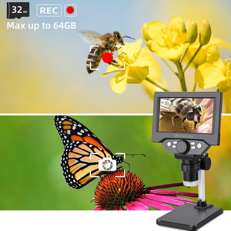 Koolertron 5.5 inch LCD Digital Microscope, 8MP 1-1000X Magnification, 8 LED Lights, Rechargeable Battery, Video Recording for Circuit Board Repair, PCB Inspection, Coin, and More - Image 4